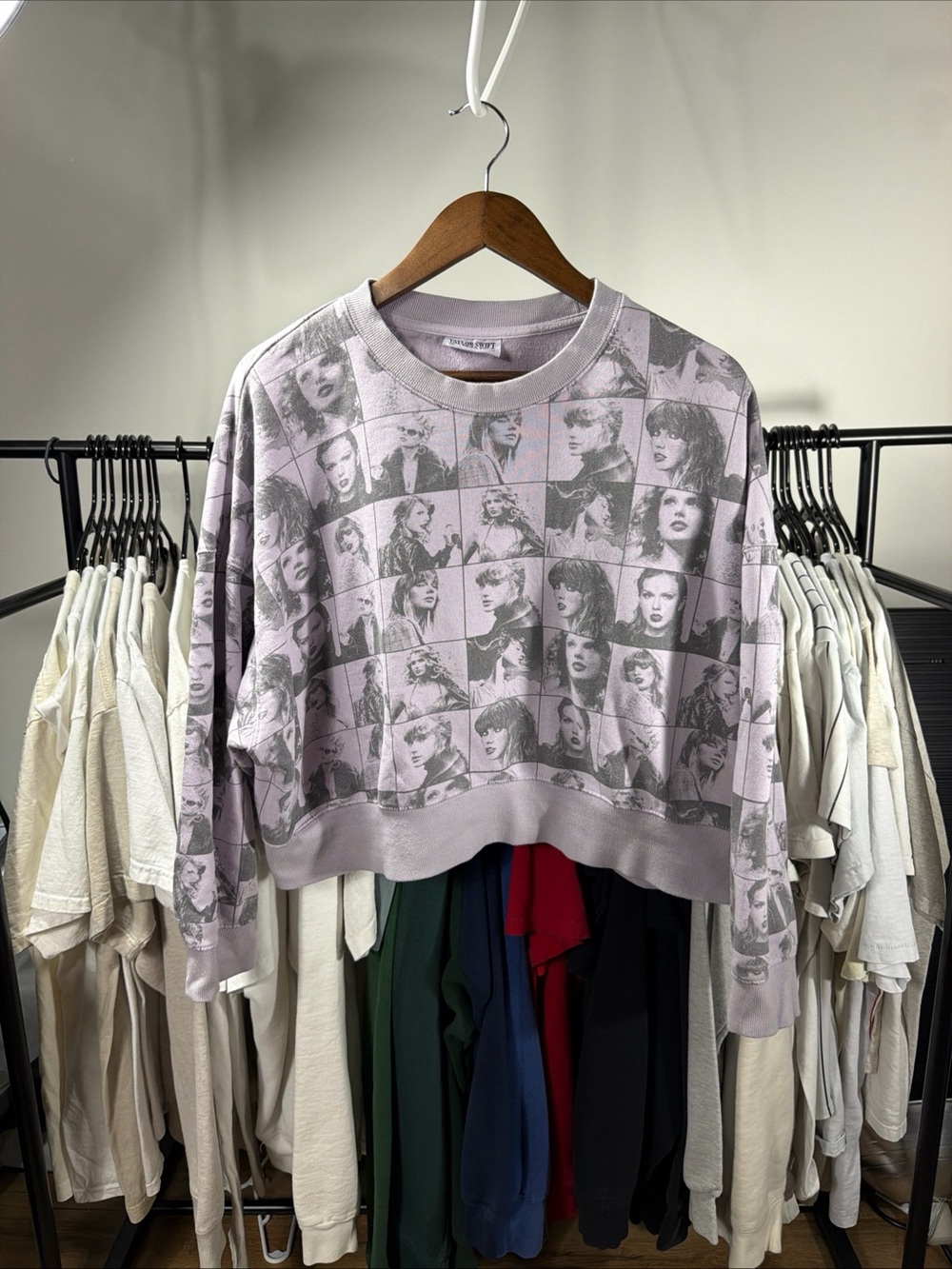 Taylor Swift Lavender Cropped Crewneck with Photo-Grid Print